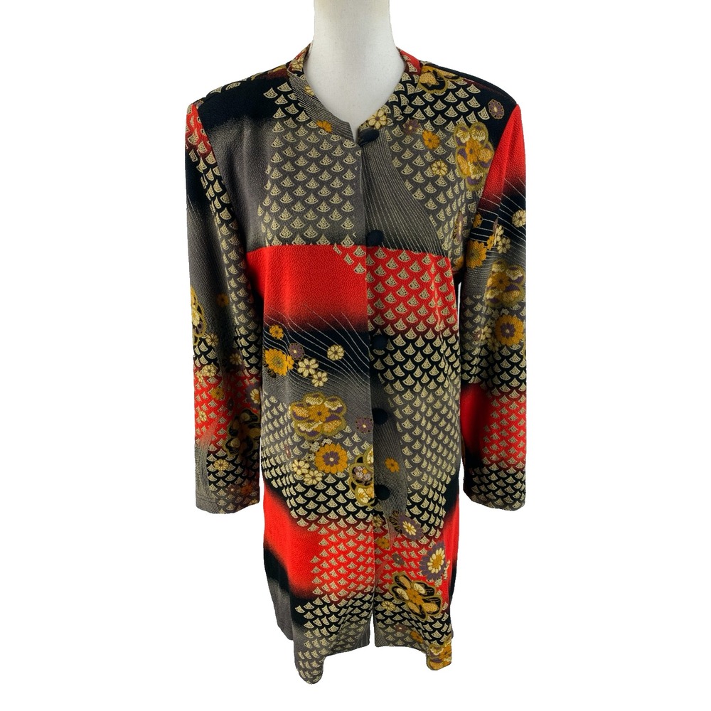 Moonlight‎ Y&S Fashion L Oriental Floral Long Line Jacket Art to Wear Boho Asian